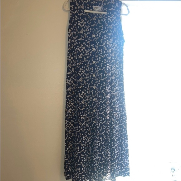 Vintage 90s Floral Blue Sleeveless Dress with Corset Style Tie in Back